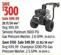 Canadian Tire Simoniz Platinum 3600 PSI Gas Pressure Washer offer