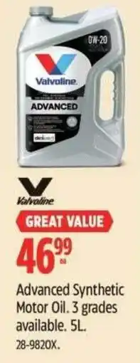 Canadian Tire Valvoline advanced synthetic motor oil offer