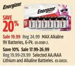Canadian Tire Energizer MAX Alkaline 9V Batteries offer