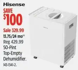 Canadian Tire Hisense 50-Pint Top-Empty Dehumidifier offer