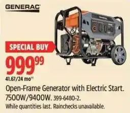 Canadian Tire Generac Open-Frame Generator with Electric Start offer