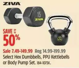 Canadian Tire Ziva select hex dumbbells ppu kettlebells or body pump set offer