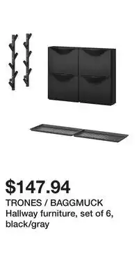 IKEA TRONES / BAGGMUCK Hallway furniture, set of 6, black/gray offer