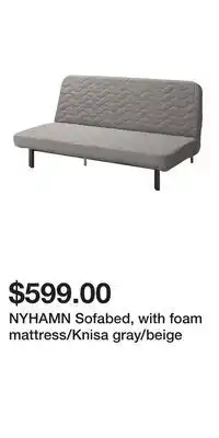 IKEA NYHAMN Sofabed, with foam mattress/Knisa gray/beige offer