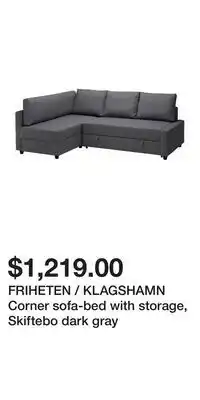IKEA FRIHETEN / KLAGSHAMN Corner sofa-bed with storage, Skiftebo dark gray offer