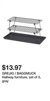 IKEA GREJIG / BAGGMUCK Hallway furniture, set of 3, gray offer
