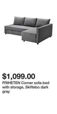 IKEA FRIHETEN Corner sofa-bed with storage, Skiftebo dark gray offer
