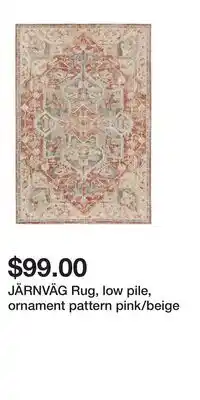 IKEA JÄRNVÄG Rug, low pile, ornament pattern pink/beige offer