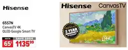 2001 Audio Video 65S7N Hisense 65 CanvasTV 4K QLED Google Smart TV offer