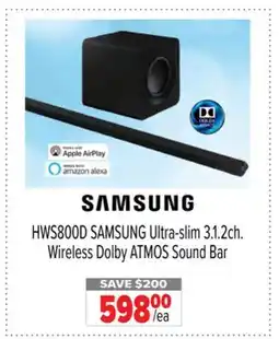 2001 Audio Video HWS800D SAMSUNG Ultra-slim 3.1.2ch. Wireless Dolby ATMOS Sound Bar offer