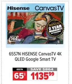 2001 Audio Video 65S7N HISENSE CanvasTV 4K QLED Google Smart TV offer