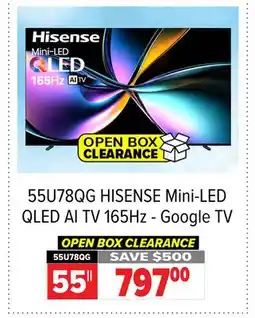2001 Audio Video 55U78QG HISENSE 55 Mini-LED QLED AI TV 165Hz - Google TV offer