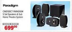 2001 Audio Video CINE100CT PARADIGM 5 Sat Speakers & Sub Home Theatre System offer