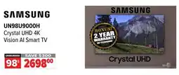 2001 Audio Video UN98U9000H 98 SAMSUNG Crystal UHD 4K Vision AI Smart TV offer