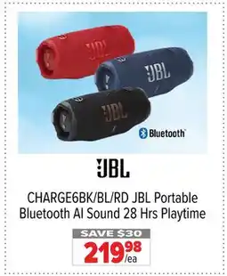 2001 Audio Video CHARGE6BK/BL/RD JBL Portable Bluetooth AI Sound 28 Hrs Playtime offer