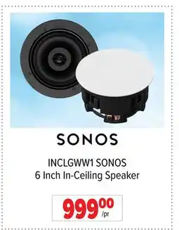 2001 Audio Video INCLGWW1 SONOS 6 Inch In-Ceiling Speaker offer