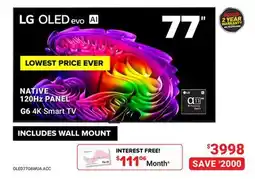 Visions Electronics LG OLED evo AI NATIVE 120HZ PANEL G6 4K Smart TV offer