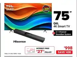 Visions Electronics TCL 75Q6L 4K Smart TV offer