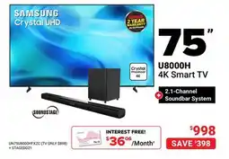 Visions Electronics Samsung 75 U8000H 4K Smart TV + 2.1-Channel Soundbar System offer