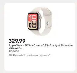Staples Apple Watch SE 3 - 40 mm - GPS - Starlight Aluminum Case with Starlight Sport Band - S/M offer