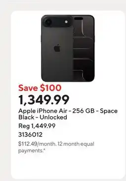 Staples Apple iPhone Air - 256 GB - Space Black - Unlocked offer