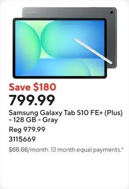 Staples Samsung Galaxy Tab S10 FE+ (Plus) - 128 GB - Gray offer
