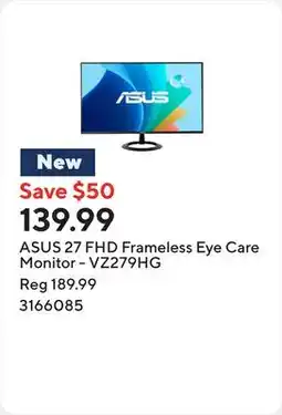 Staples ASUS 27 FHD Frameless Eye Care Monitor - VZ279HG offer