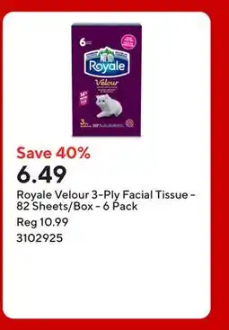 Staples Royale Velour 3-Ply Facial Tissue - 82 Sheets/Box offer