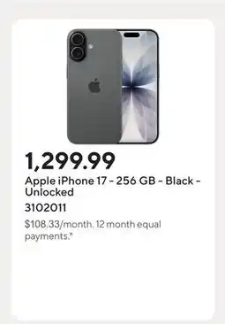 Staples Apple iPhone 17 - 256 GB - Black - Unlocked offer