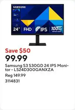 Staples Samsung S3 S30GD 24 IPS Monitor - LS24D300GANXZA offer