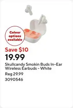 Staples Skullcandy Smokin Buds In-Ear Wireless Earbuds - White offer