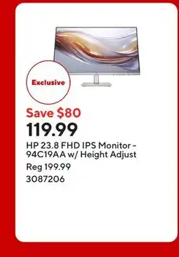 Staples HP 23.8 FHD IPS Monitor - 94C19AA w/ Height Adjust offer