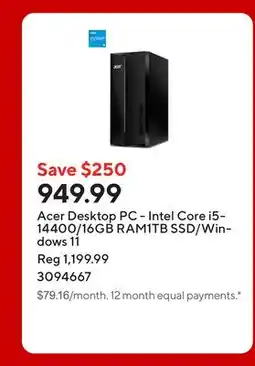 Staples Acer Desktop PC - Intel Core i5-14400/16GB RAM1TB SSD/Windows 11 offer