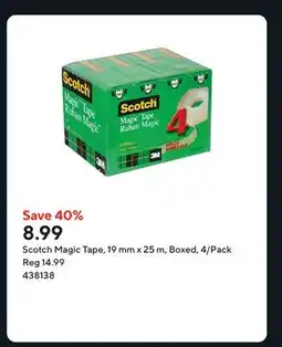Staples Scotch Magic Tape, 19 mm x 25 m, Boxed, 4/Pack offer