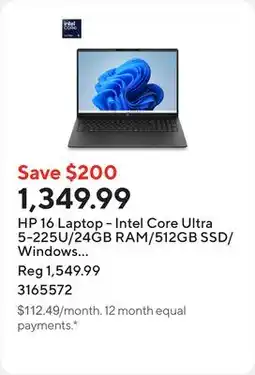 Staples HP 16 Laptop - Intel Core Ultra 5-225U/24GB RAM/512GB SSD/Windows 11 Home offer