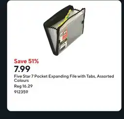 Staples Five Star 7 Pocket Expanding File with Tabs, Assorted Colours offer