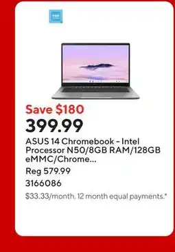 Staples ASUS 14 Chromebook - Intel Processor N50/8GB RAM/128GB eMMC/Chrome OS with 3 months of Google AI Pro offer