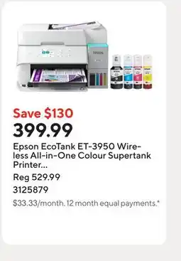 Staples Epson EcoTank ET-3950 Wireless All-in-One Colour Supertank Printer – White offer