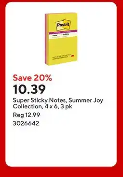 Staples Super Sticky Notes, Summer Joy Collection, 4 x 6 offer