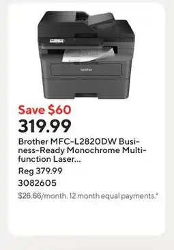Staples Brother MFC-L2820DW Business-Ready Monochrome Multifunction Laser Printer offer