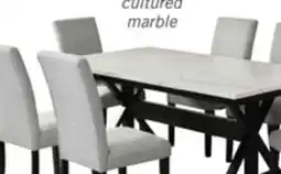 The Brick Verona 7pc Dining Set with Table & 6 Chairs, Culture Marbled Top, Trestle Base, 70W - White offer