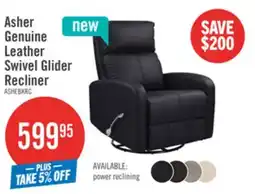 The Brick Asher 31.5 Genuine Leather Swivel Glider Reclining Chair – Black offer