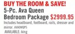The Brick Ava 5pc Bedroom Set with Bed, Dresser & Mirror, LED, Glam, White - Queen Size offer