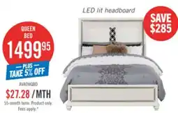 The Brick Ava Panel Bed with Headboard & Frame, LED, Glam, White - Queen Size offer