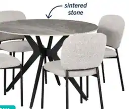 The Brick Luka 5pc Dining Set with Table & 4 Chairs, Sintered Stone Top, Metal, 43.5W Round - Grey/Taupe offer