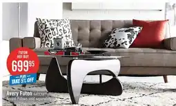 The Brick Avery 81.5 Linen-Look Fabric Klik Klak Futon with Tufting and Two Armrest Pillows - Grey offer