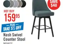 The Brick Nash Counter-Height Stool with Swivel Seat & Polyester Fabric, 26.5H, Wood & Metal - Blue offer