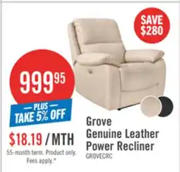 The Brick Grove 36 Genuine Leather Power Reclining Chair with Adjustable Headrest - Cream offer