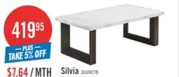 The Brick Silvia 48 Modern Coffee Table - White and Grey Marble Look with Brown Wood Legs offer