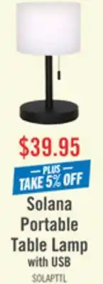 The Brick Solana 11 Modern Metal Acrylic Portable Indoor/Outdoor Table Lamp with USB Port - Black offer